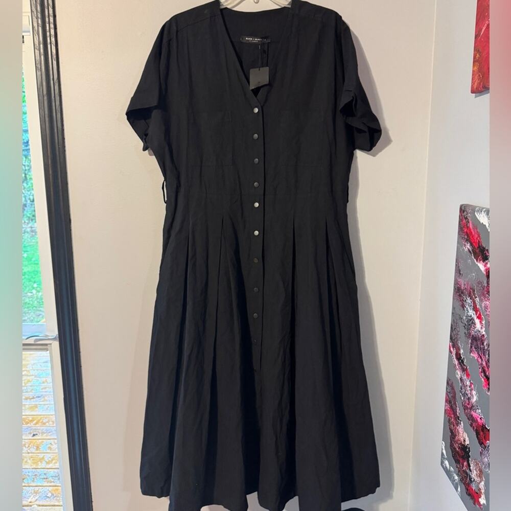 Black is Black by Alembika NWT Short Sleeve Button Down V-Neck Maxi Dress